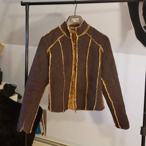 suede zip up jacket with fur